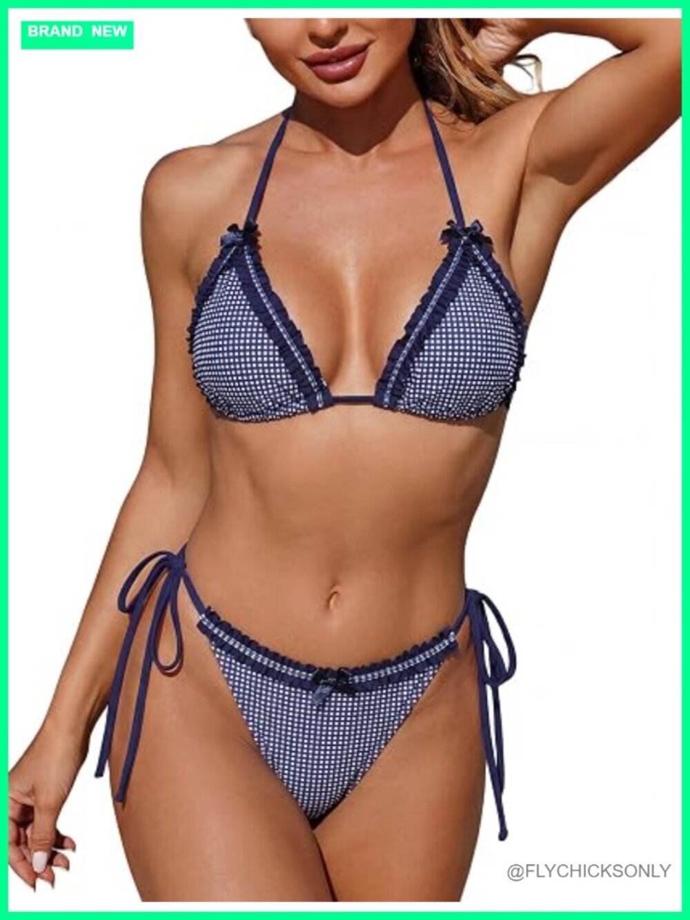 Polka Dot Triangle Bikini Two Piece Swimsuit Halter String Bathing Suit